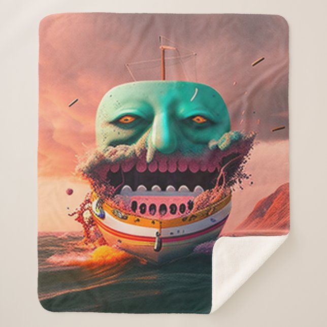 Scary boat sherpa blanket (Front)