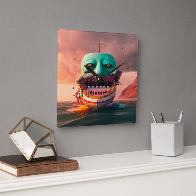 Scary boat square wall clock (Office)