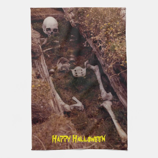 Scary Bones Skeleton Halloween Photo Designed Kitchen Towel (Vertical)