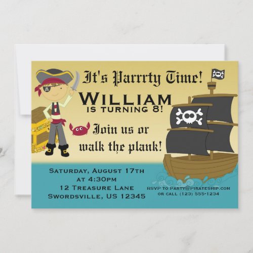 Scary Boy Pirate Birthday Party Invitation