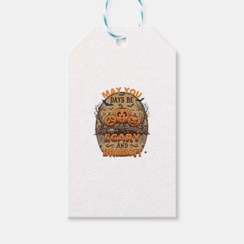 Scary Bright Halloween Pumpkins Bats Broomstick_1 Gift Tags