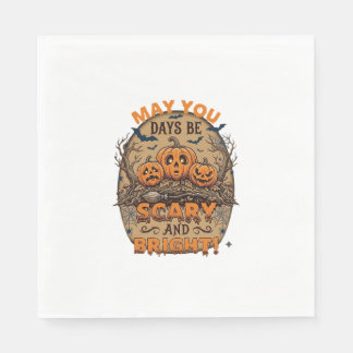 Scary Bright Halloween Pumpkins Bats Broomstick_1 Napkins