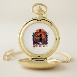 Scary But Cute Halloween Bat Girl Pumpkins Haunted Pocket Watch
