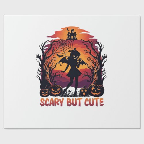 Scary But Cute Halloween Bat Girl Pumpkins Haunted Wrapping Paper