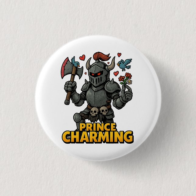 Scary Cartoon Knight  – “Price Charming Button (Front)