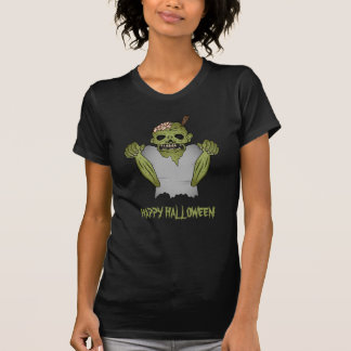 Scary Cartoon Zombie &amp; Happy Halloween Text T-Shirt