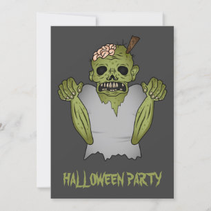 Scary Cartoon Zombie On Gray Halloween Party Invitation