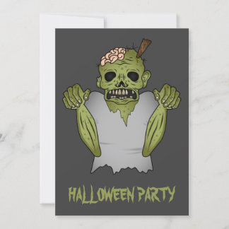 Scary Cartoon Zombie On Gray Halloween Party Invitation
