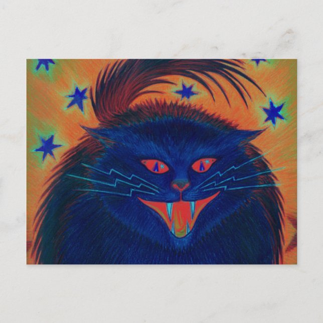 Scary Cat Blue postcard horizontal (Front)