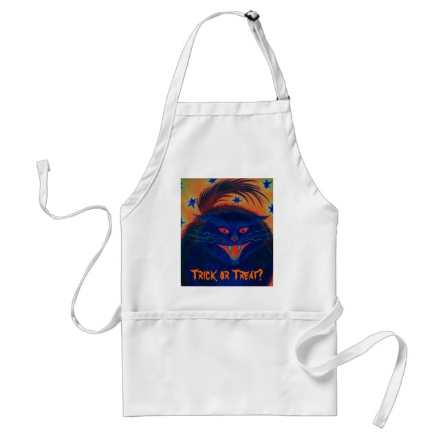 Scary Cat Blue 'Trick or Treat?' apron (Front)