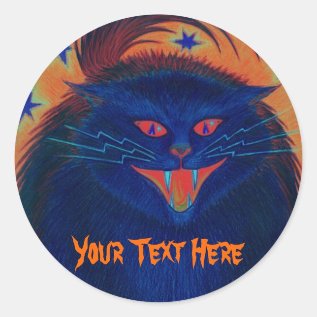 Scary Cat Blue 'Your Text' sticker (Front)