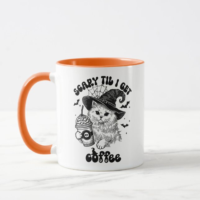 Scary Cat Coffee Lover Funny Halloween Mug (Left)