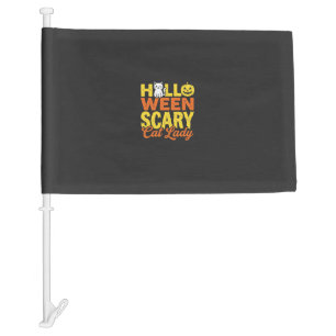 Scary Cat Lady Halloween Design_1 Car Flag