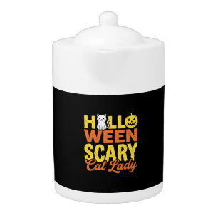 Scary Cat Lady Halloween Design_1 Teapot