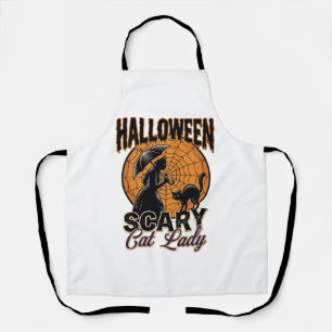 Scary Cat Lady Halloween Witch Web Vintage Shirt_1 Apron