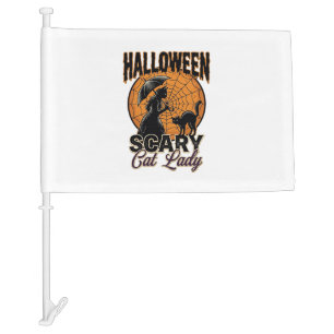 Scary Cat Lady Halloween Witch Web Vintage Shirt_1 Car Flag