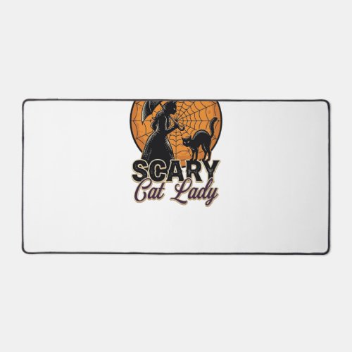 Scary Cat Lady Halloween Witch Web Vintage Shirt_1 Desk Mat