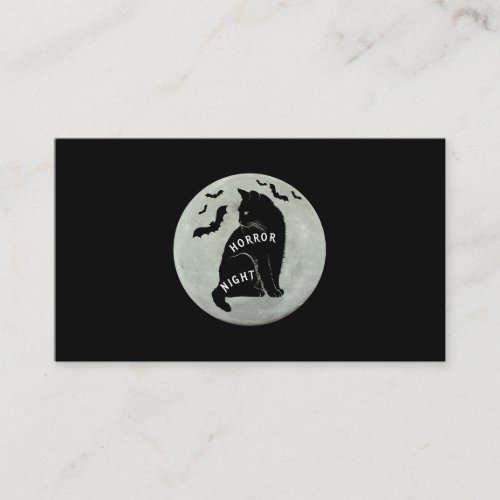 Scary Cat Saying Horror Night With Bats Halloween  Business Card