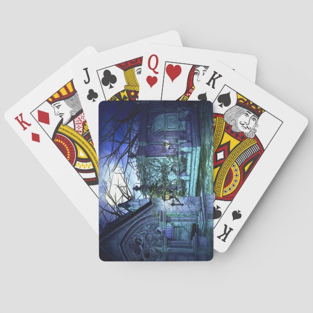 Scary Cemetery with Graveyard and Tombs Poker Cards (Back)