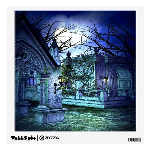 Scary Cemetery with Graveyard and Tombs Wall Decal (Front)