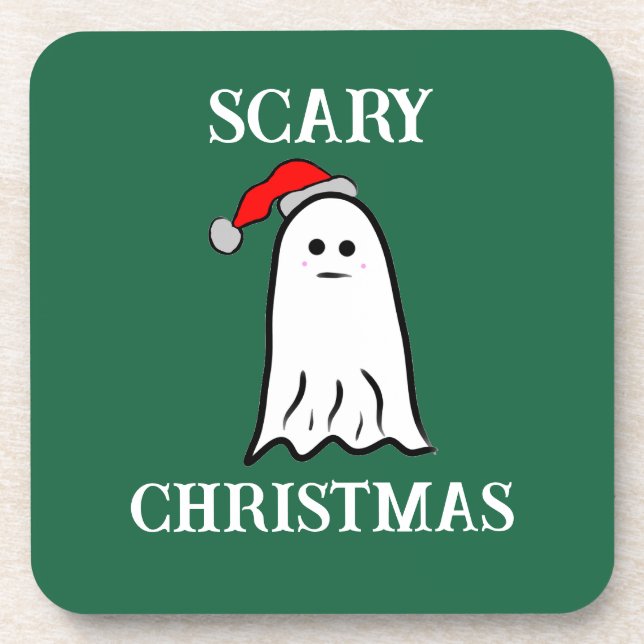 Scary Christmas Ghost Throw Pillow Beverage Coaster (Front)