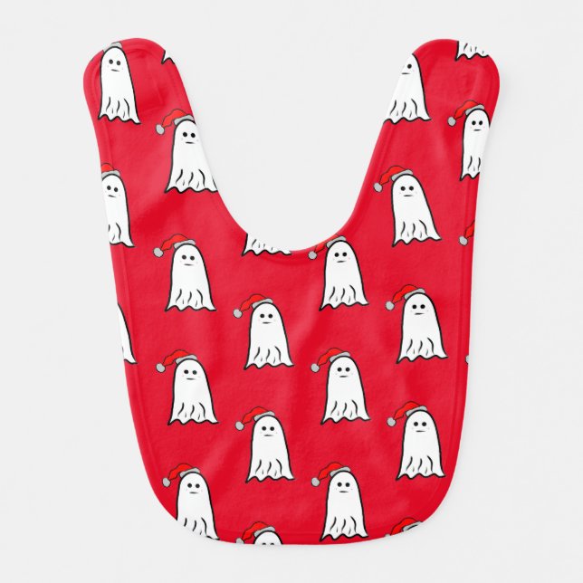Scary Christmas Ghost with Santa Hat  Baby Bib (Front)