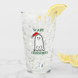 Scary Christmas Ghost with Santa Hat Glass