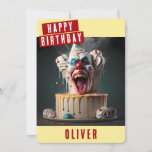 Scary clown Birthday Card<br><div class="desc">A creepy birthday card featuring a scary clown birthday cake on the front with "Happy Birthday",  all-caps bold font. Personalize the front by adding your name(s). The inside of the card features space for your typed or handwritten message.</div>