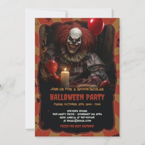 Scary Clown Halloween Party Carnival Circus Horror Invitation