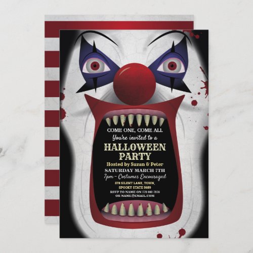 Scary Clown Halloween Party Carnival Circus Horror Invitation