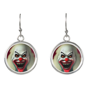 scary clown horror portrait ugly monster Halloween Earrings