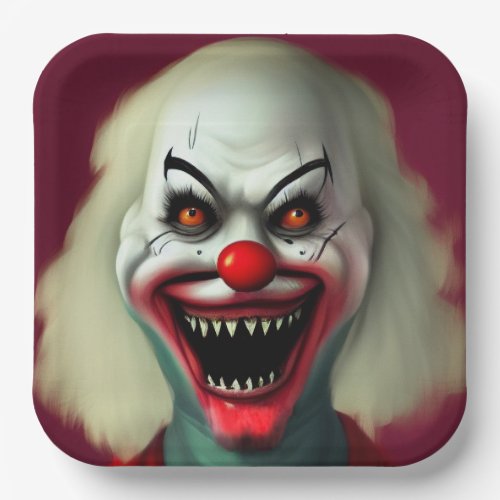 scary clown horror portrait ugly monster Halloween Paper Plates