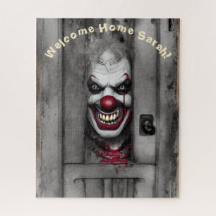 Scary Clown Portrait With Terrifying Custom Text Jigsaw Puzzle