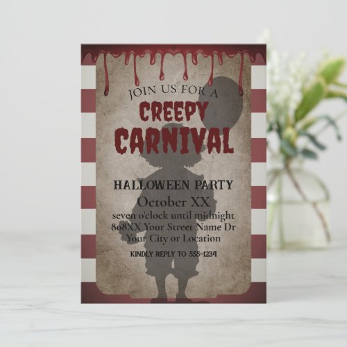 Scary Clown Shadow Creepy Carnival Halloween Party Invitation