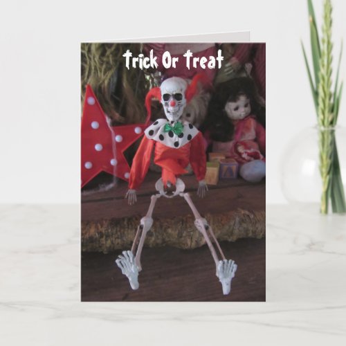 Scary Clown Skeleton Doll Halloween Card