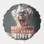Scary clown themed Birthday Balloon<br><div class="desc">A birthday balloon featuring a Scary clown themed birthday cake with "Happy Birthday",  all-caps bold font. Personalize it by adding your name(s).</div>