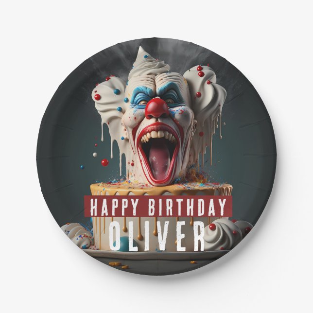 Scary clown themed Birthday Paper Plates (Front)