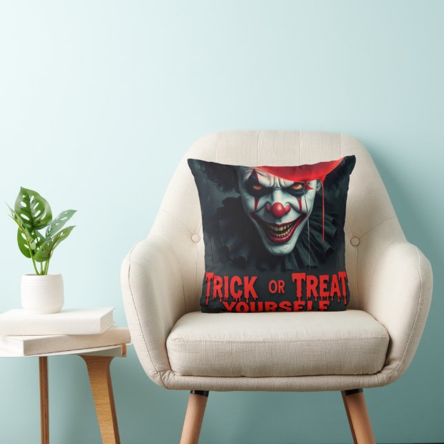 Scary Clown Trick or Treat Yourself  Throw Pillow (Chair)