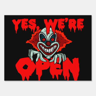 Scary Clown We're Open - Halloween Yard Sign