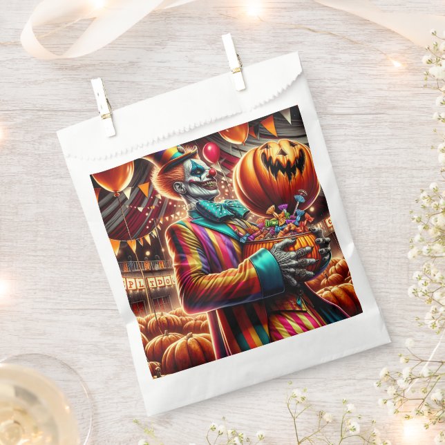 Scary Clown with Jack O' Lantern Halloween Favor Bag (Clipped)