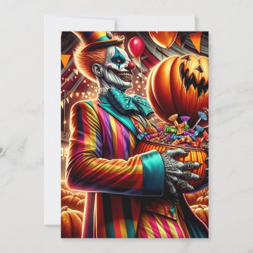 Scary Clown with Jack O Lantern Halloween Invitation