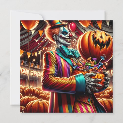 Scary Clown with Jack O Lantern Halloween Invitation