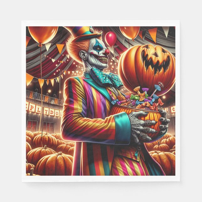 Scary Clown with Jack O' Lantern Halloween Napkins (Front)