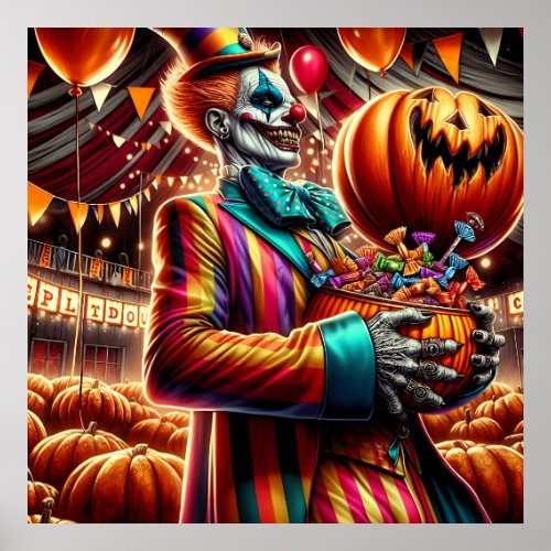 Scary Clown with Jack O Lantern Halloween Poster