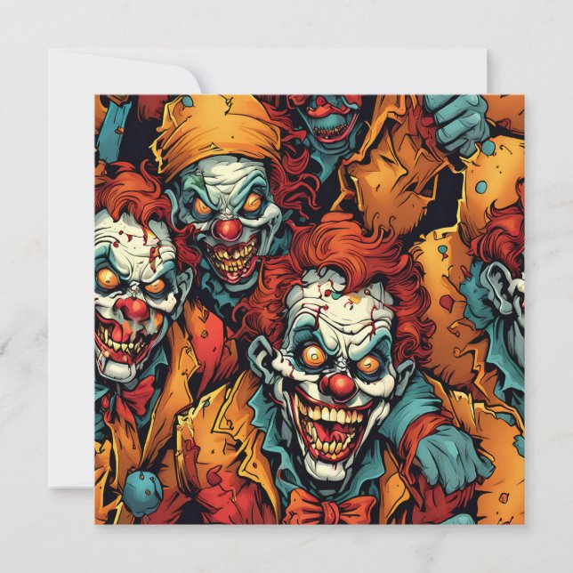  Scary Clown Zombies Halloween Holiday Card (Front)