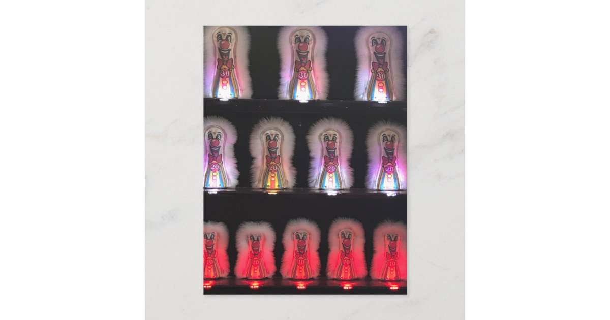 Scary Clowns Carnival Boardwalk Arcade Game Photo Postcard