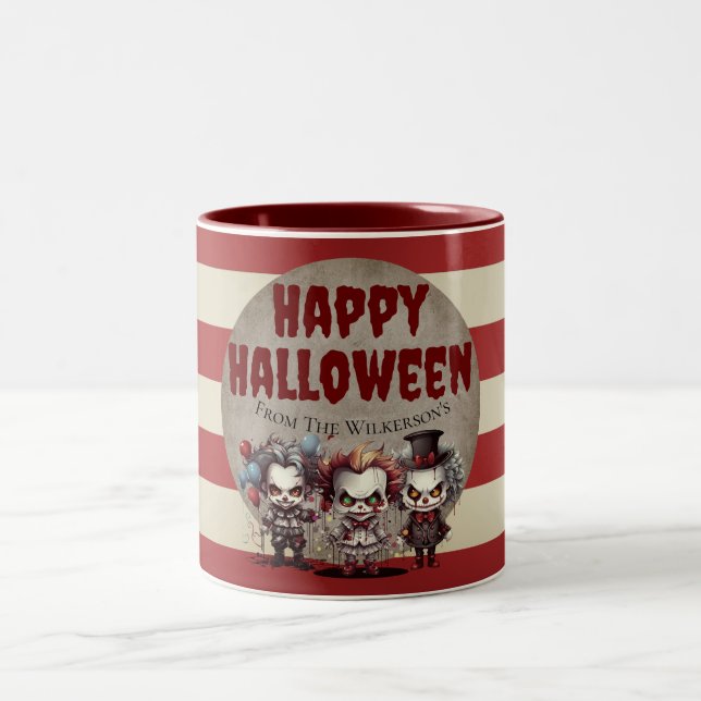 Scary Clowns Creepy Halloween Carnival Two-Tone Coffee Mug (Center)