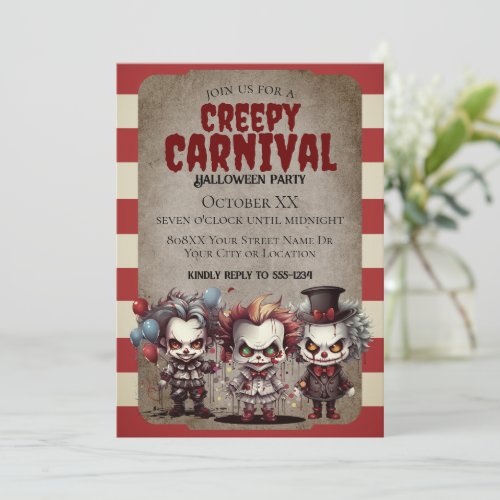 Scary Clowns Halloween Carnival Party Invitation