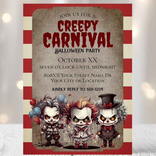 Scary Clowns Halloween Carnival Party Invitation (Creator Uploaded)