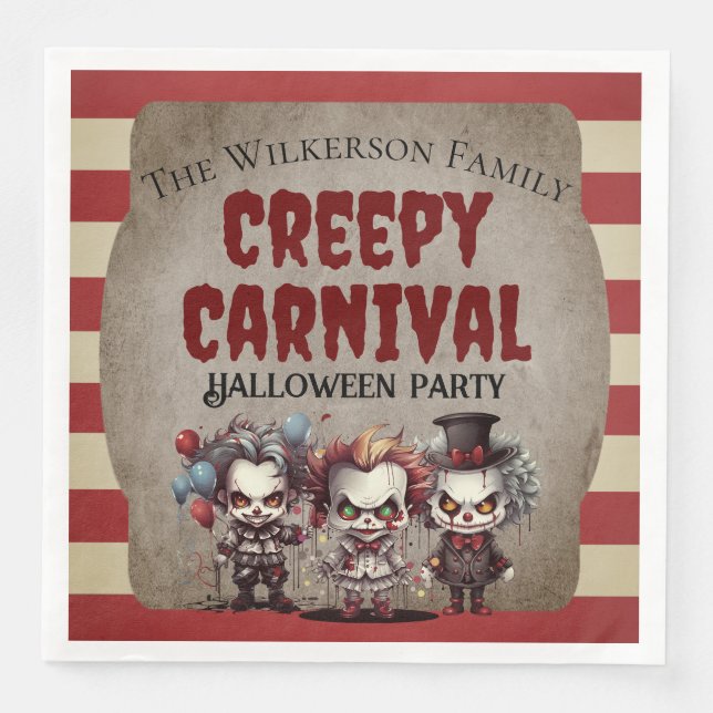 Scary Clowns Halloween Carnival Party Paper Dinner Napkins (Front)